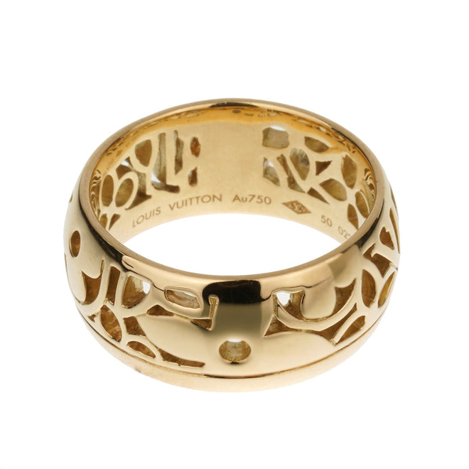 Louis Vuitton Monogram Yellow Gold Cocktail Band Ring Sz 5 0003626