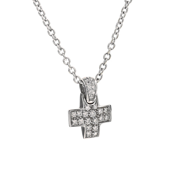 Pomellato 18k White Gold Diamond Cross Pendant Necklace 0003604