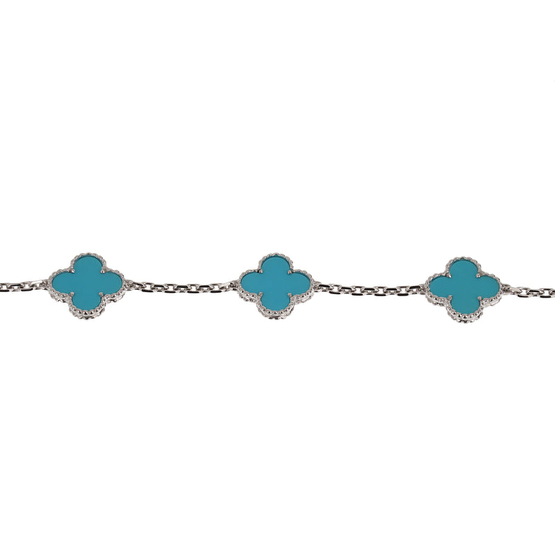 Van Cleef & Arpels Turquoise 5 Motif Vintage Alhambra 18k White Gold Bracelet 0003650