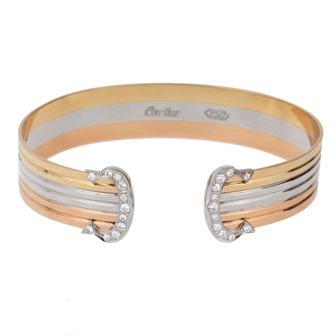 Cartier - TRINITY BRACELET, LARGE MODEL 3-gold, diamonds 18K 3-gold bracelet,  large model, with paved white diamonds. Read more: www.cartier .com/collections/jewelry/collections/trinity-de-cartier/trinity-de-cartier- bracelets/hp600503-trinity-bracelet ...