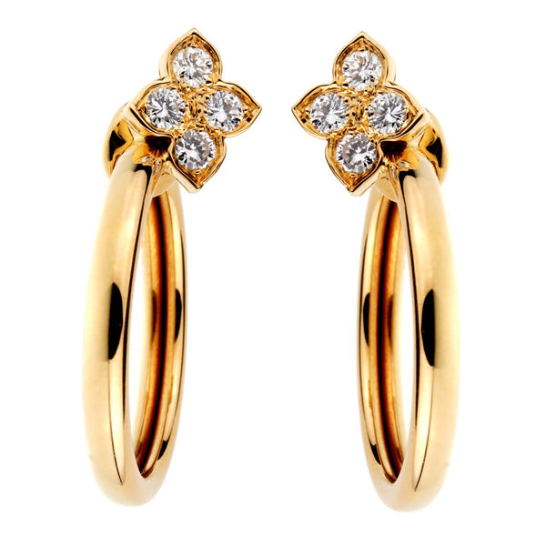 Cartier Flower Hoop Diamond Yellow Gold Earrings