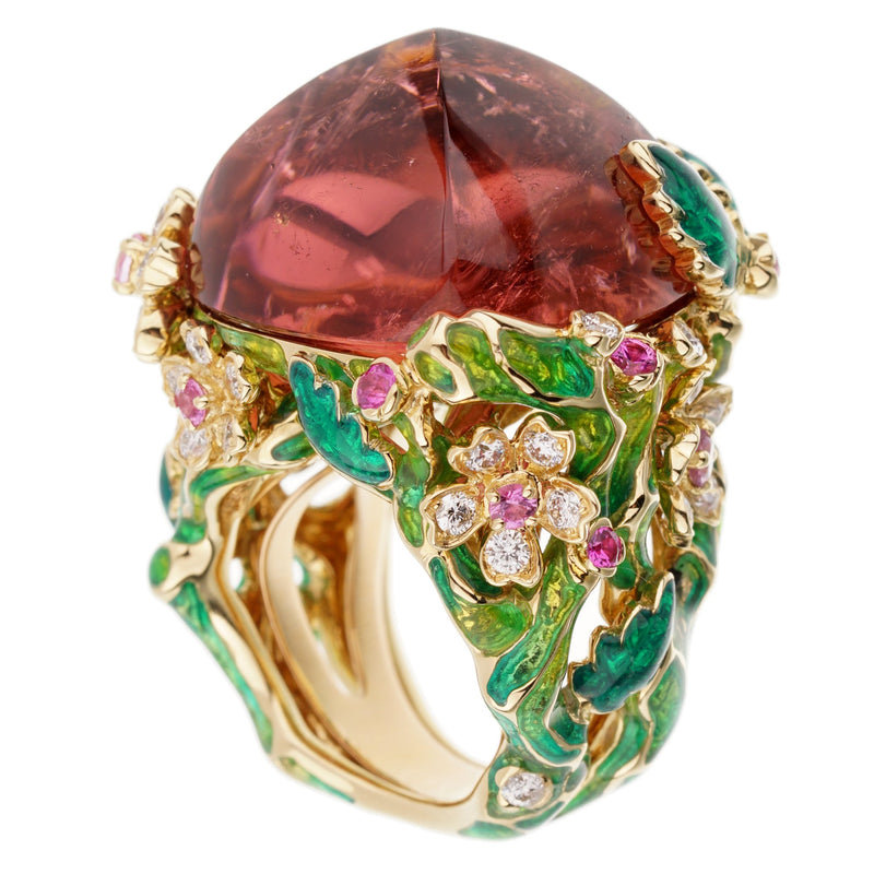 Christian Dior Diorella 45ct Rubellite Diamond Yellow Gold Cocktail Ring  For Sale – Opulent Jewelers