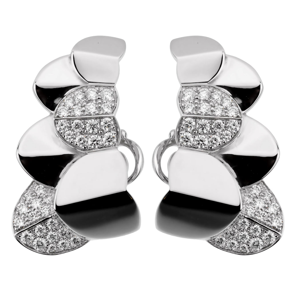 Sweet replica Van Cleef & Arpels Alhambra white gold earrings round diamonds  : vancleef-jewelry