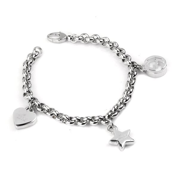 GUCCI Bracelet Sterling Silver 925 Star Hearts Butterfly Charms Wrist  Size:6.7