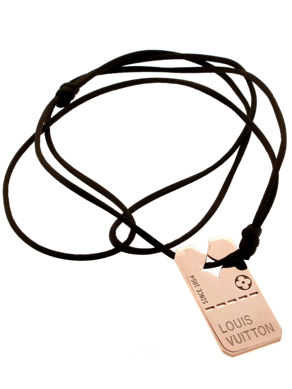 Pre-owned Louis Vuitton 18K White Gold Dog Tag Pendant & Black