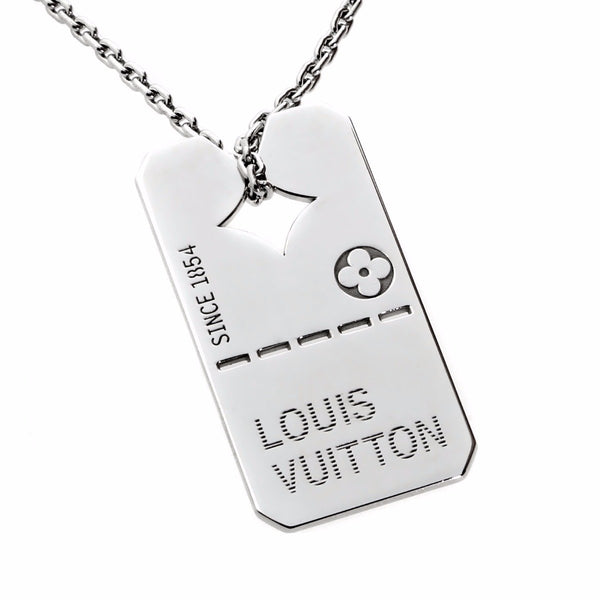 LOUIS VUITTON Sterling Silver LV Dog Tag Necklace 201722