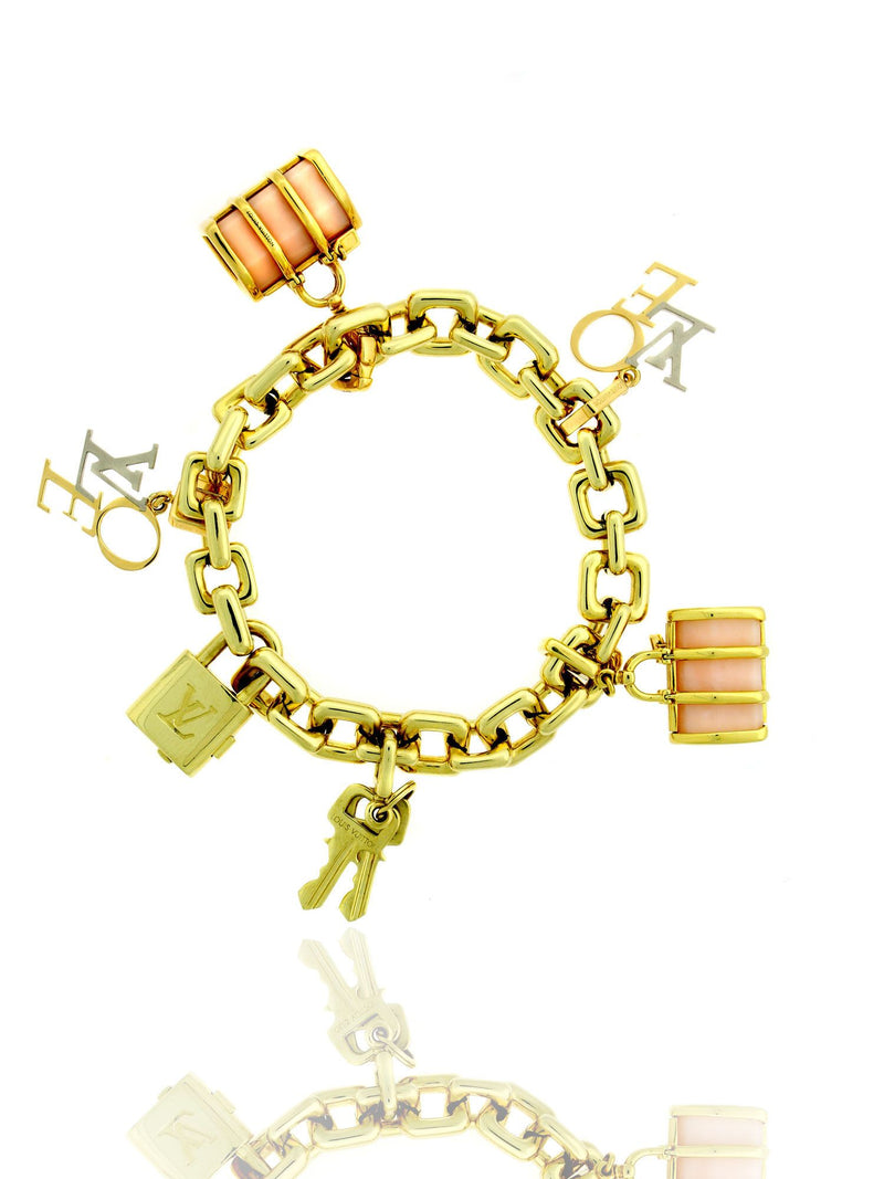 Louis Vuitton Yellow Gold Padlock and Keys Charm Bracelet at