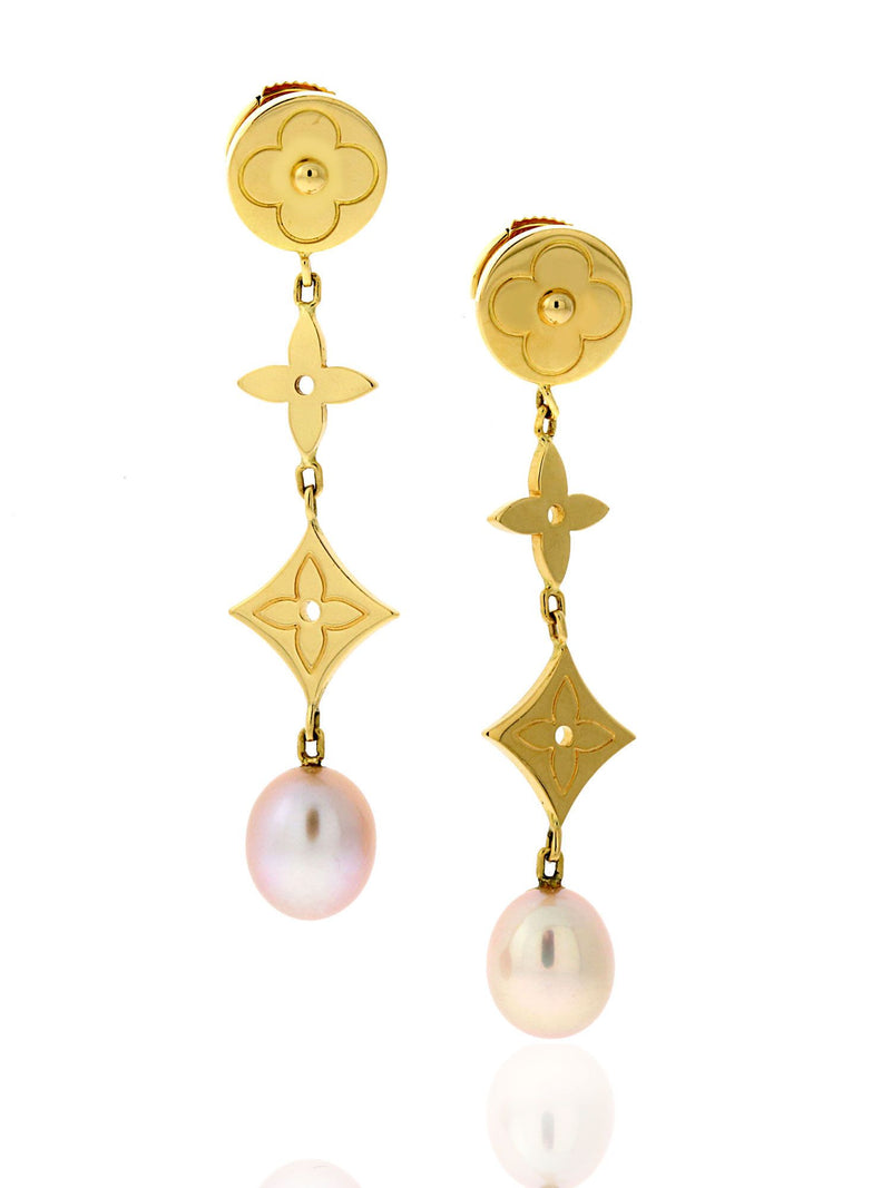 Louis Vuitton 18K Dyed Pearl Monogram Hoop Earrings