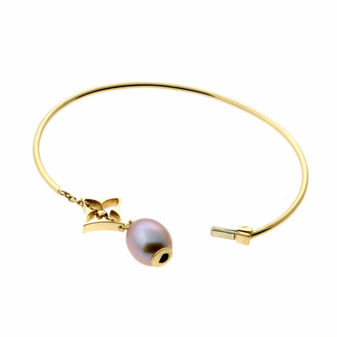 Louis Vuitton White Gold And Cultured Pearl Monogram Bangle