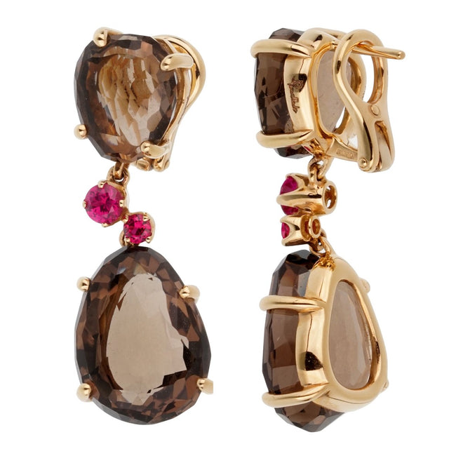 Pomellato 12 Carat Smoky Quartz Ruby Drop Rose Gold Earrings 0002196